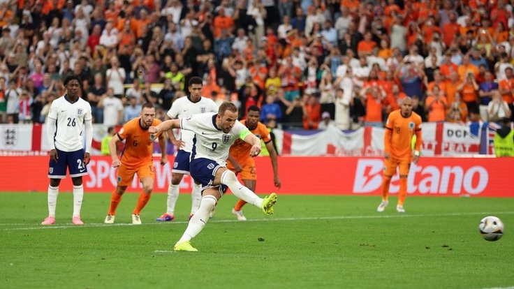 ЕВРО-2024. 1/2 финала. Нидерланды - Англия. Харри Кейн с пенальти сравнивает счет