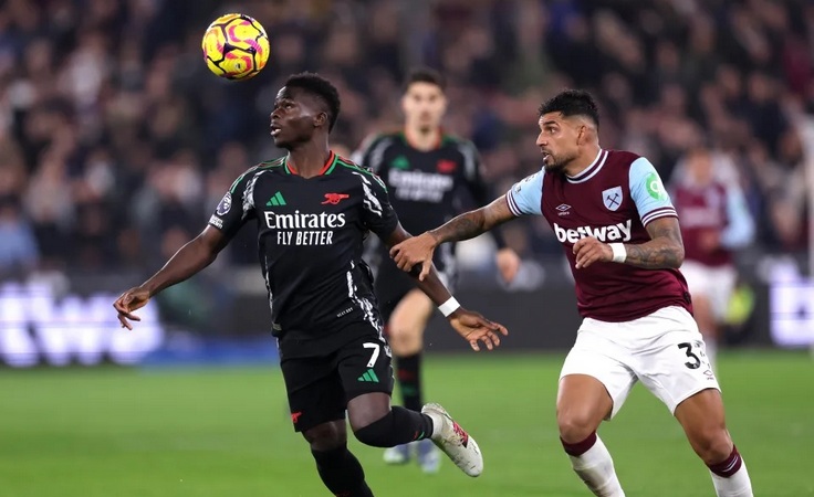 Англия-2024/25. 13-й тур. Вест Хэм - Арсенал - 2:5. Букайо Сака и Эмерсон Палмьери