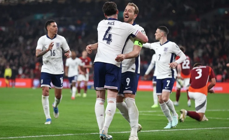 ЧМ-2026. Квалификация. Европа, 2-й тур. Англия - Латвия - 3:0. Харри Кейн и Деклан Райс