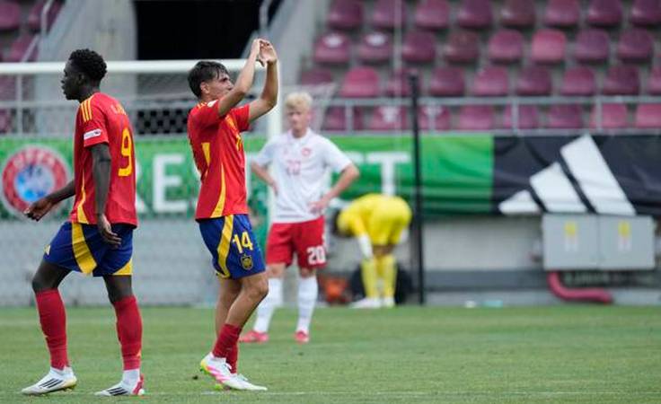 ЕВРО-2025 (U-19). 1-й тур. Испания - Дания - 1:0. Исан Мерино