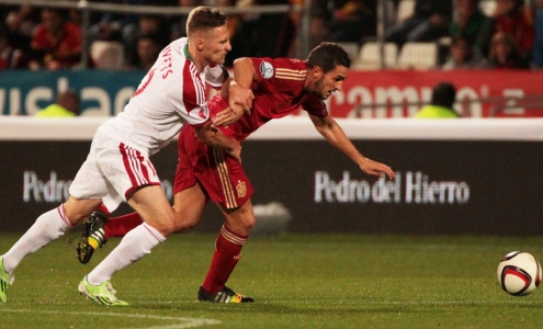 ЧЕ-2016. Квалификация. Испания - Беларусь. Сергей Кривец. Фото Getty Images